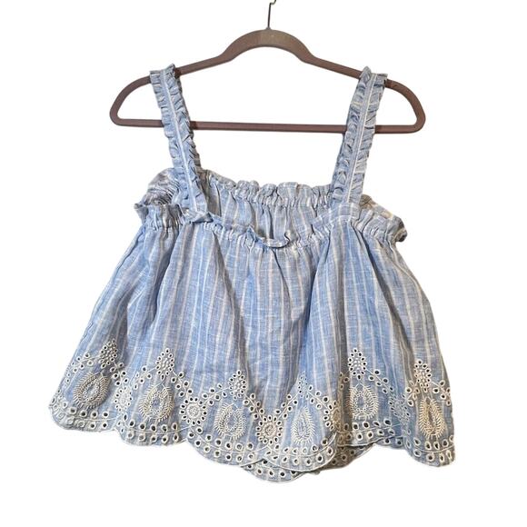 Zara Striped Baby Doll Top Ruffled Embroidered Cami Light Blue White Size Medium - Picture 3 of 11